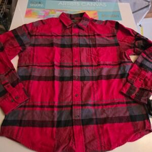 John Bartlett Consensus Mens Red Black Plaid Flannel Button Down Shirt Large